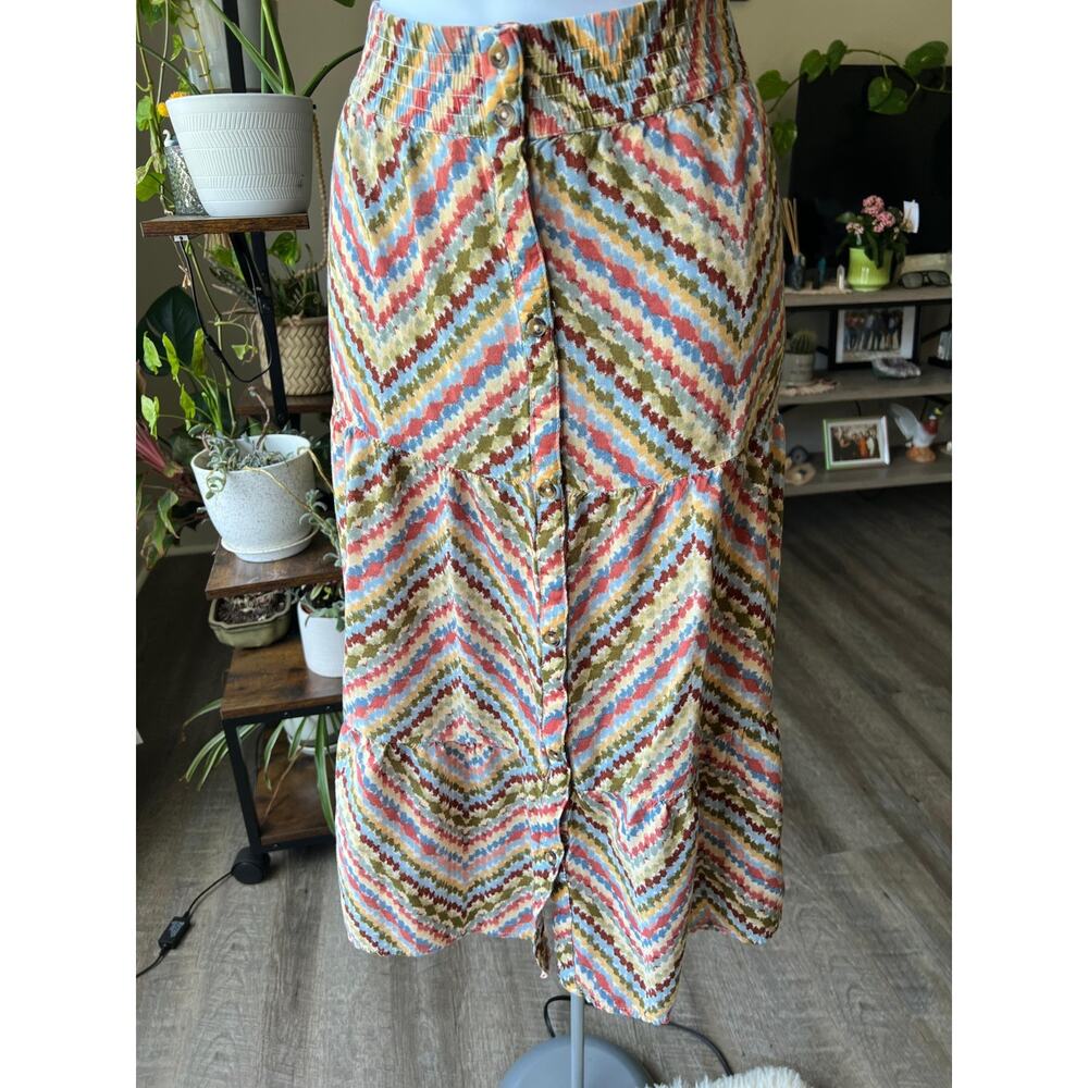 Sonoma Colorful Boho Chevron Elastic Waist Button Front MIDI Skirt XL #510